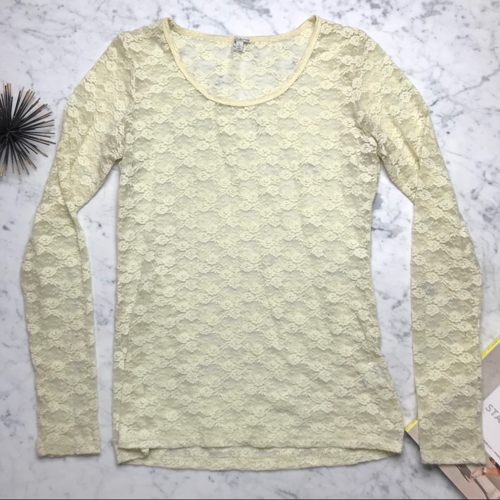 charlotte russe Flower Lace Sheer Long Sleeve Top
